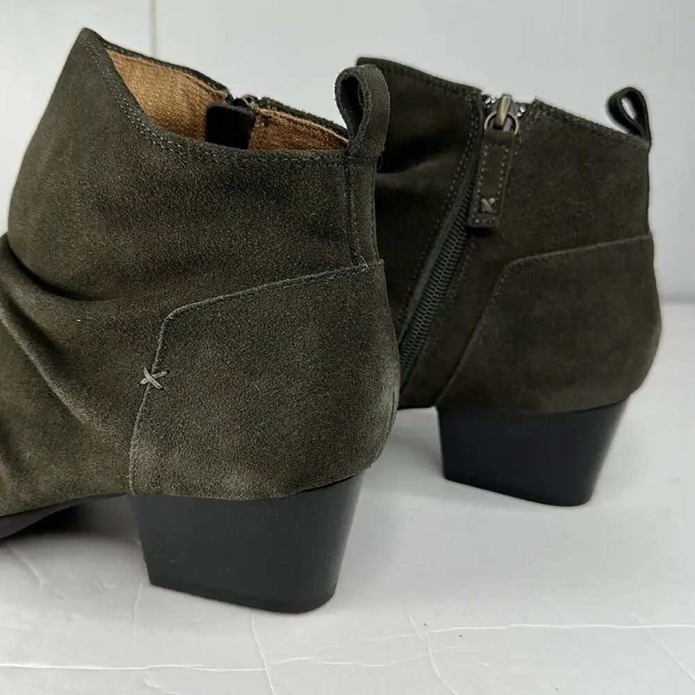 Kelsi Dagger Brooklyn Ego Suede Ankle Boots Olive Green Point Toe Block Heel 9